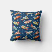Retro Space Rocket Cars Blue - Aangepaste naam Kussen (Voorkant)