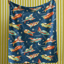 Retro Space Rocket Cars Blue - Aangepaste naam
