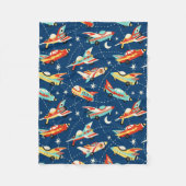 Retro Space Rocket Cars Blue Cute Kinder Pattern Fleece Deken (Voorkant)