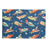 Retro Space Rocket Cars Blue Cute Kinder Pattern Kussensloop (Achterkant)