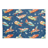 Retro Space Rocket Cars Blue Cute Kinder Pattern Kussensloop (Voorkant)