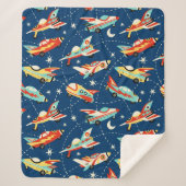 Retro Space Rocket Cars Blue Cute Kinder Pattern Sherpa Deken (Voorkant)