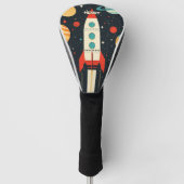 Retro Space Rocket Illustratie Golfheadcover (Voorkant)