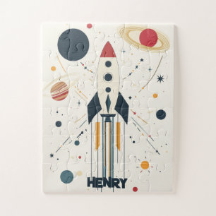 Retro Space Rocket Illustratie Legpuzzel