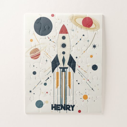 Retro Space Rocket Illustratie Legpuzzel (Verticaal)