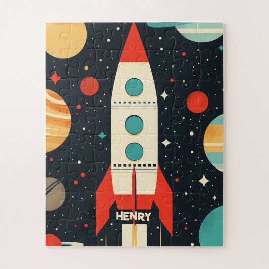 Retro Space Rocket Illustratie Legpuzzel (Verticaal)