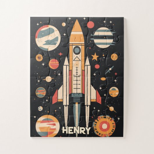 Retro Space Rocket Illustratie Legpuzzel (Verticaal)
