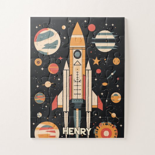 Retro Space Rocket Illustratie Legpuzzel (Verticaal)