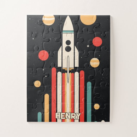 Retro Space Rocket Illustratie Legpuzzel (Verticaal)