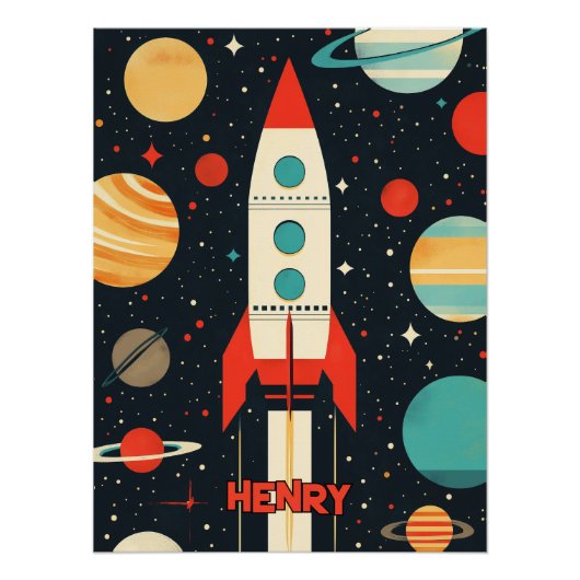 Retro Space Rocket Illustratie Perfect Poster (Voorkant)