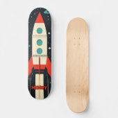 Retro Space Rocket Illustratie Persoonlijk Skateboard (Voorkant)