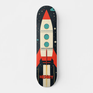 Retro Space Rocket Illustratie Persoonlijk Skateboard