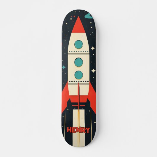 Retro Space Rocket Illustratie Persoonlijk Skateboard (Voorkant)