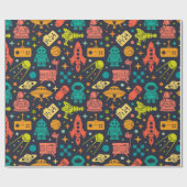 Retro Space Rocket Patroon Cadeaupapier (Vlak)