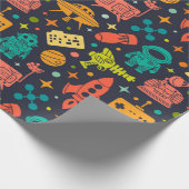 Retro Space Rocket Patroon Cadeaupapier (Hoek)