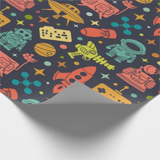 Retro Space Rocket Patroon Cadeaupapier (Hoek)