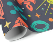 Retro Space Rocket Patroon Cadeaupapier (Rol Hoek)