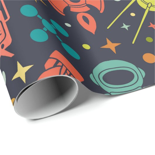 Retro Space Rocket Patroon Cadeaupapier (Rol Hoek)