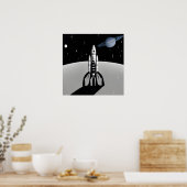 Retro Space Rocket & Saturn Poster (Keuken)