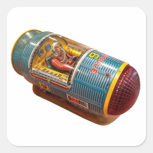 RETRO SPACE ROCKET SPEELGOED T-SHIRT VIERKANTE STICKER (Voorkant)