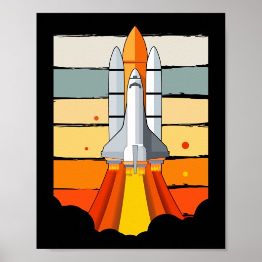 Retro Space Rocket Vintage Astronaut Spacecraft Poster (Voorkant)