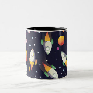 Retro Space Rockets patroon. Tweekleurige Koffiemok