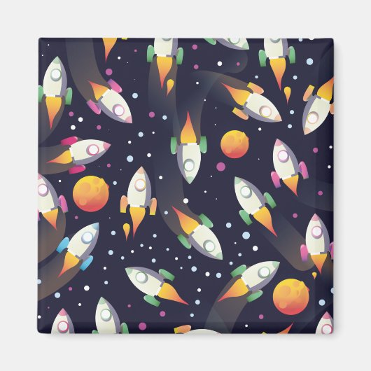Retro Space Rocks Patroon Magneet (Voorkant)