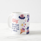 Retro Space thema  verjaardag Koffiemok (Voorkant links)