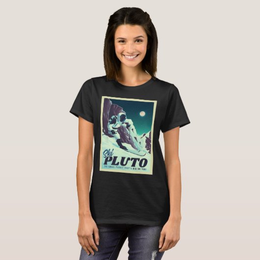 Retro Space Tourism Ski Pluto Skiing Skier  T-shirt (Voorkant volledig)