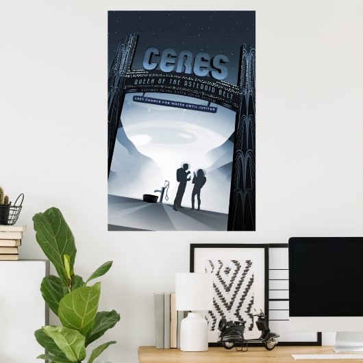 Retro Space Travel Poster Dwerg Planet Ceres. (Thuiskantoor)