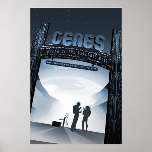 Retro Space Travel Poster Dwerg Planet Ceres. (Voorkant)