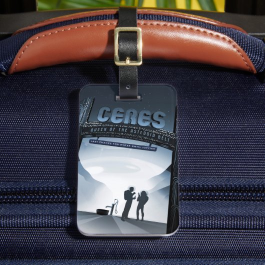 Retro Space Travel Poster Dwerg Planet Ceres. Bagagelabel (Voorkant Insitu 2)