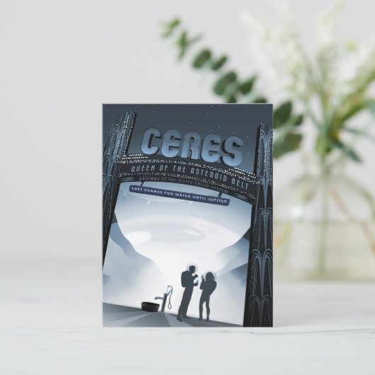 Retro Space Travel Poster Dwerg Planet Ceres. Briefkaart (Staand voorkant)