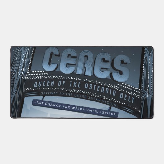 Retro Space Travel Poster Dwerg Planet Ceres. Bureaumat (Voorkant)