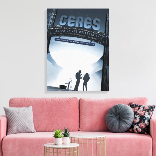 Retro Space Travel Poster Dwerg Planet Ceres. Canvas Afdruk (Insitu (Woonkamer))