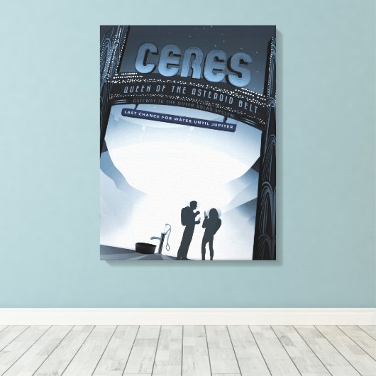 Retro Space Travel Poster Dwerg Planet Ceres. Canvas Afdruk (Insitu (Houten vloer))