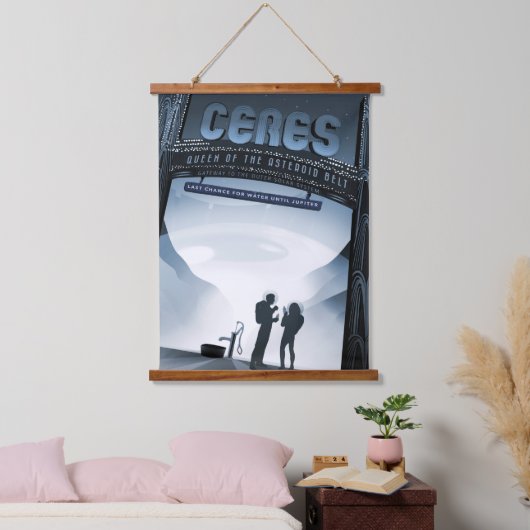 Retro Space Travel Poster Dwerg Planet Ceres. Hangend Wandkleed (Slaapkamer)