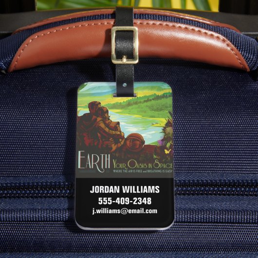 Retro Space Travel Poster-Een Aarde Wetenschap Mis Bagagelabel (Voorkant Insitu 2)