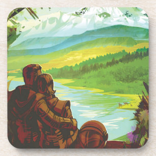 Retro Space Travel Poster-Een Aarde Wetenschap Mis Bier Onderzetter