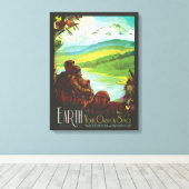 Retro Space Travel Poster-Een Aarde Wetenschap Mis Canvas Afdruk (Insitu (Houten vloer))