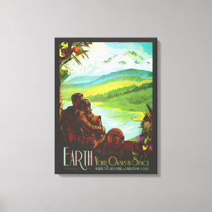 Retro Space Travel Poster-Een Aarde Wetenschap Mis Canvas Afdruk