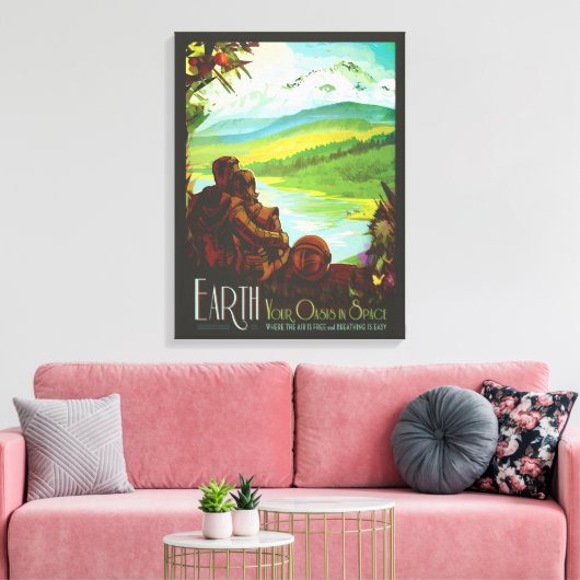 Retro Space Travel Poster-Een Aarde Wetenschap Mis Canvas Afdruk (Insitu (Woonkamer))