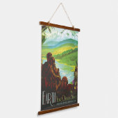 Retro Space Travel Poster-Een Aarde Wetenschap Mis Hangend Wandkleed (Gebogen)