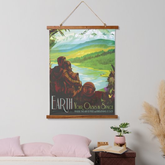 Retro Space Travel Poster-Een Aarde Wetenschap Mis Hangend Wandkleed (Slaapkamer)