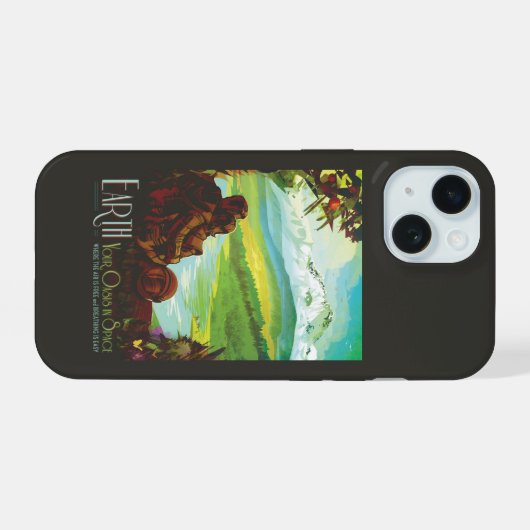 Retro Space Travel Poster-Een Aarde Wetenschap Mis iPhone 15 Case (Achterkant horizontaal)