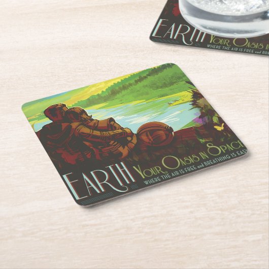 Retro Space Travel Poster-Een Aarde Wetenschap Mis Kartonnen Onderzetters (Schuin)