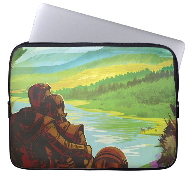 Retro Space Travel Poster-Een Aarde Wetenschap Mis Laptop Sleeve (Voorkant)