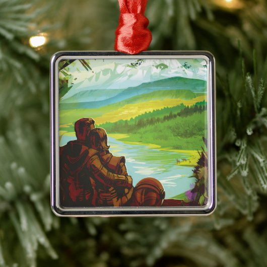 Retro Space Travel Poster-Een Aarde Wetenschap Mis Metalen Ornament (Boom)