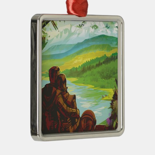 Retro Space Travel Poster-Een Aarde Wetenschap Mis Metalen Ornament (Rechts)