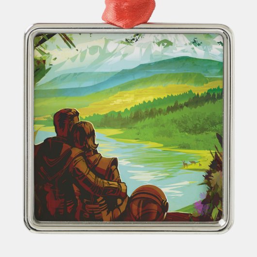 Retro Space Travel Poster-Een Aarde Wetenschap Mis Metalen Ornament (Voorkant)